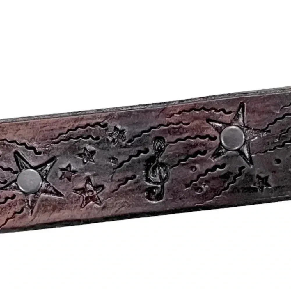 🍀 2/$22 Leather Hand Tooled Initials Brown Womens Belt size medium